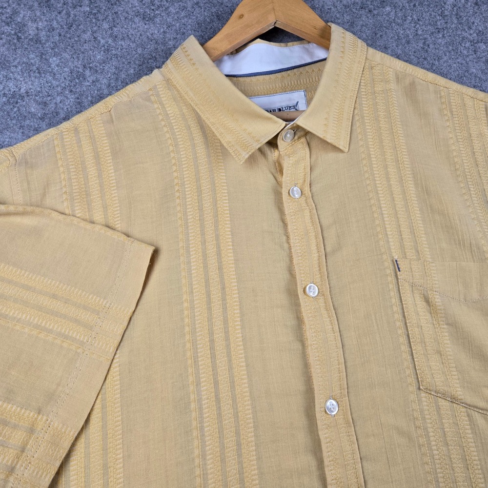 32 Bar Blues Shirt Mens XXXL Yellow Embroidered Cotton Short Sleeve Button Up